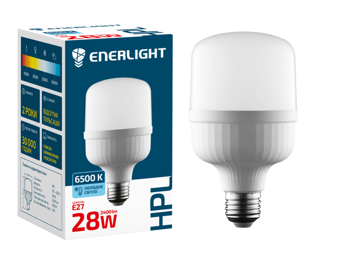 ЛАМПА СВІТЛОДІОДНА ENERLIGHT HPL 28ВТ 6500K E27